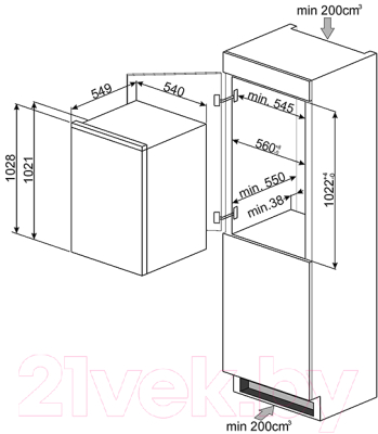 Встраиваемый холодильник Smeg S3C100P
