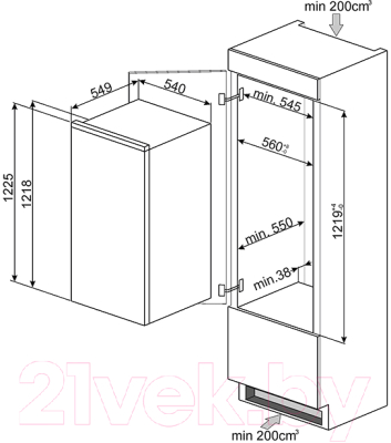 Встраиваемый холодильник Smeg S7212LS2P