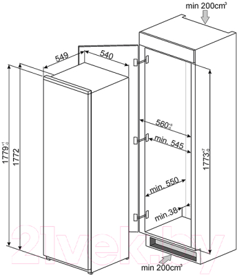 Встраиваемый холодильник Smeg S7298CFEP