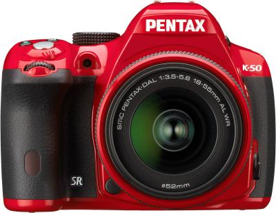 Зеркальный фотоаппарат Pentax K-50 Kit (DA L 18-55mm WR, красный) - вид спереди