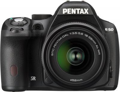 Зеркальный фотоаппарат Pentax K-50 Kit (DA L 18-55mm WR, черный) - вид спереди