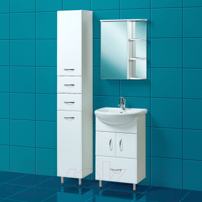 Шкаф с зеркалом для ванной Акваль Эмили 55 / AL.04.55.55.L