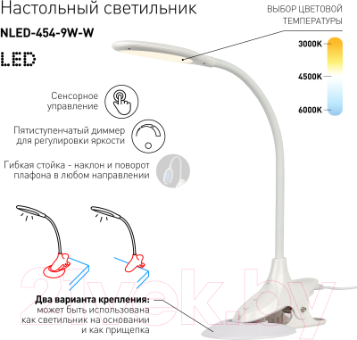 Настольная лампа ЭРА NLED-454-9W-W (белый)