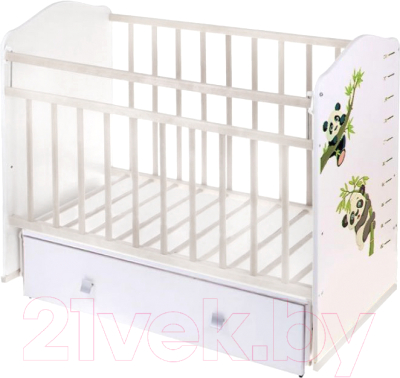 Детская кроватка VDK Морозко Панда маятник-ящик (белый/белый)