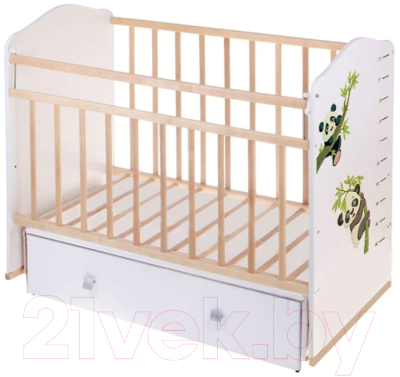 Детская кроватка VDK Морозко Панда маятник-ящик (белый/белый)