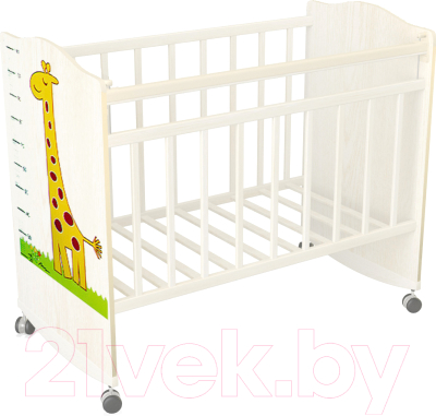 Детская кроватка VDK Морозко Жираф колесо-качалка (белый/белый)
