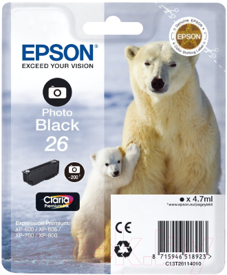 

Картридж Epson, Черный, C13T26114012
