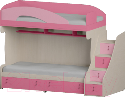 Двухъярусная кровать детская Softform Миа (пинк/каприче, правый)