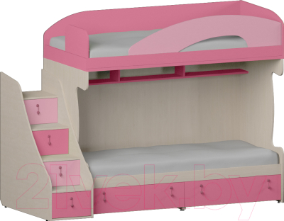 Двухъярусная кровать детская Softform Миа (пинк/каприче, левый)