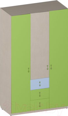 Шкаф Softform Миа трехстворчатый (зеленый лайм/голубой горизонт)