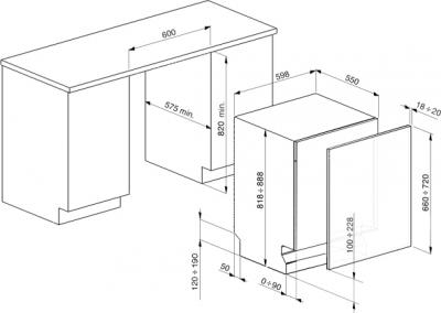 Посудомоечная машина Smeg ST323L - схема встраивания