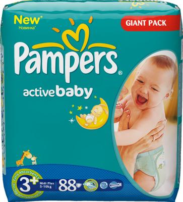 Подгузники детские Pampers Active Baby 3+ Midi Plus (88шт) - общий вид