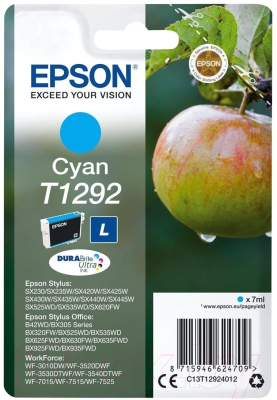 

Картридж Epson, Голубой, C13T12924012
