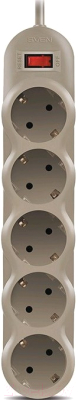 Сетевой фильтр Sven SF-05L (3м, 5 розеток, серый)