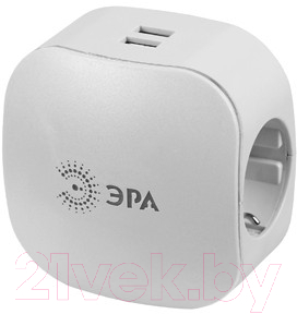 Электроразветвитель ЭРА SP-3e-USB-2A (белый)