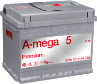 

Автомобильный аккумулятор A-mega, Premium 63 R low / AP 63.0