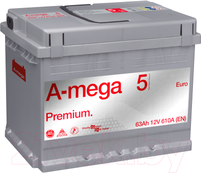 Автомобильный аккумулятор A-mega Premium 63 R low / AP 63.0 (63 А/ч)