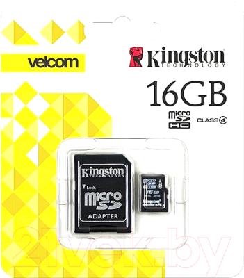 Карта памяти Kingston microSDHC (Class 4) 16Gb + адаптер (KC-C1116-6D)