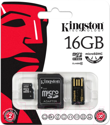 Карта памяти Kingston microSDHC (Class 10) 16GB + адаптер (MBLY10G2/16GB)