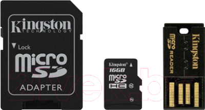 Карта памяти Kingston microSDHC (Class 10) 16GB + адаптер (MBLY10G2/16GB)