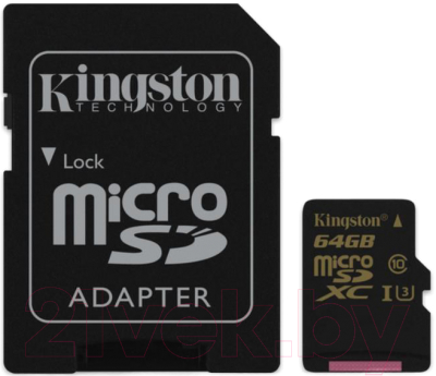 Карта памяти Kingston Gold microSDHC UHS-I (Class 3) U3 64GB + адаптер (SDCG/64GB)