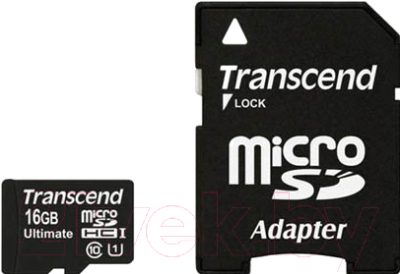 Карта памяти Transcend microSDHC (Class 10) UHS-I 16GB + SD адаптер (TS16GUSDHC10U1)