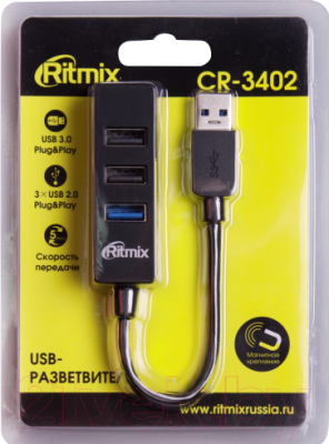 USB-хаб Ritmix CR-3402 (черный)