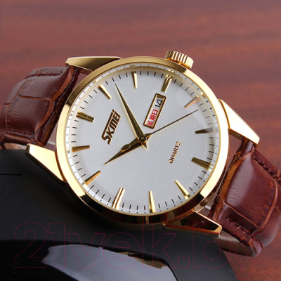 Часы наручные мужские Skmei 9073-1 (белый/золото)