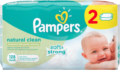 Влажные салфетки детские Pampers Naturally Clean Duo (2X64шт)