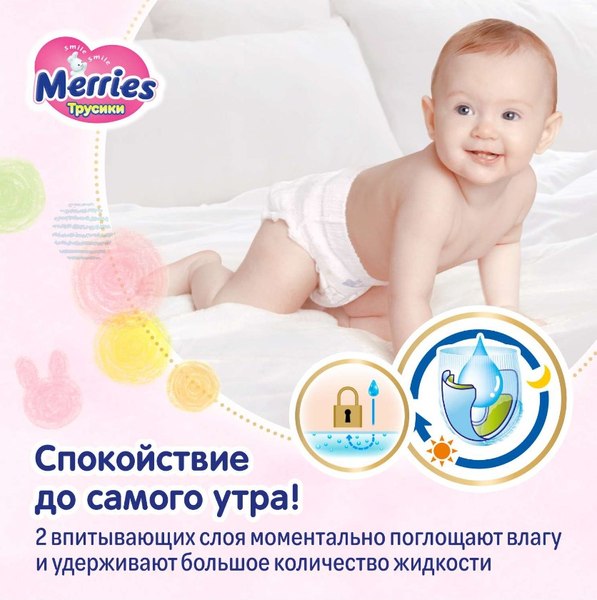 Подгузники-трусики детские Merries M (58шт)