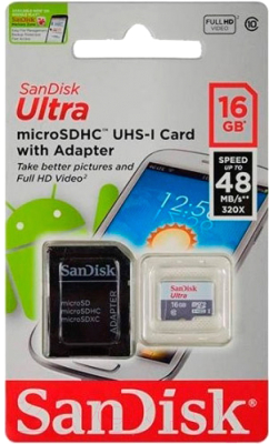 Карта памяти SanDisk Ultra MicroSDHC Class10 16GB + адаптер (SDSQUNS-016G-GN3MA)
