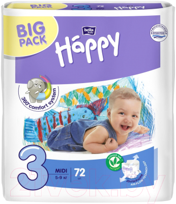 Подгузники детские Bella Baby Happy Midi 5-9кг (72шт)