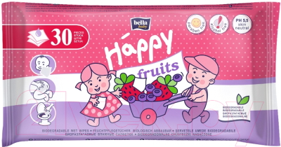 Влажные салфетки детские Bella Baby Happy Fruits клубника и черника (30шт)