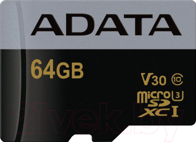 Карта памяти A-data microSDXC UHS-I U3 V30G 64GB (AUSDX64GUI3V30G-RA1)