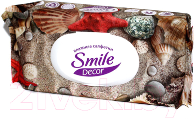 Влажные салфетки Smile Decor Cakes&Seashells с антибактериальным эффектом (60шт, с клапаном) - цвет зависит от партии поставки