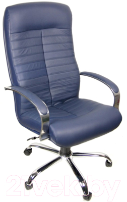Кресло офисное Деловая обстановка Консул Хром кожа люкс (синий)