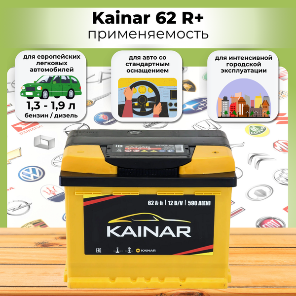 Автомобильный аккумулятор Kainar R+ / 062 13 29 02 0121 10 11 0 L (62 A/ч)