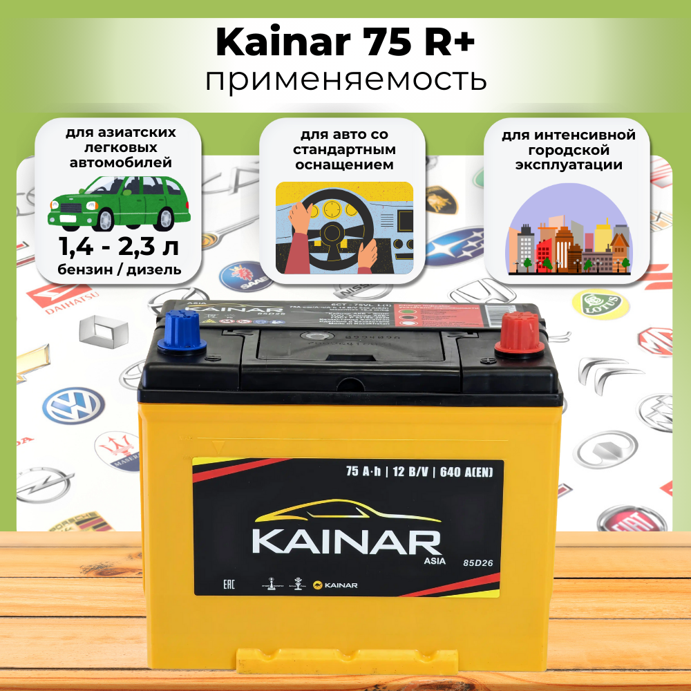 Автомобильный аккумулятор Kainar Asia JR+ / 070 20 38 02 0031 10 11 0 L (75 А/ч) — фото 3