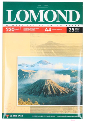 Бумага Lomond А4, 230 г/м, 25 л. / 0102049 (глянцевая)