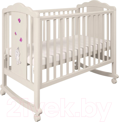 Детская кроватка Polini Kids Classic 621 Зайки (бежевый/розовый)