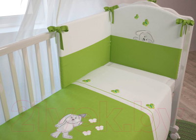 Комплект постельный для малышей Polini Kids Зайки 7 (120x60, зеленый)