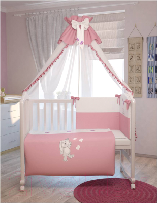 Комплект постельный для малышей Polini Kids Зайки 7 (120x60, розовый)