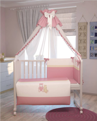 Комплект постельный для малышей Polini Kids Плюшевые мишки 7 (120x60, розовый)