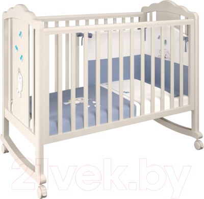 Детская кроватка Polini Kids Classic 621 Зайки (бежевый/синий капри)