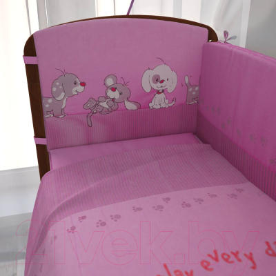 Бортик в кроватку Фея Веселая игра 7 (140x70, розовый)