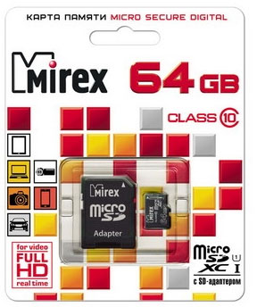 Карта памяти Mirex microSDXC UHS-I (Class 10) 64GB (13613-AD10SD64) - общий вид