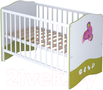 

Детская кровать-трансформер Polini Kids, Белый;зеленый, Basic Elly 140x70