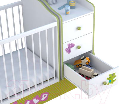 Детская кровать-трансформер Polini Kids Basic Elly с комодом 170x60 (белый/зеленый)