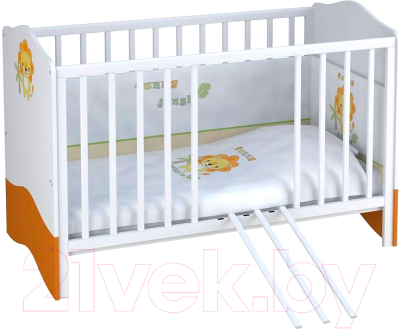 Детская кровать-трансформер Polini Kids Basic Джунгли 140x70 (белый/оранжевый)