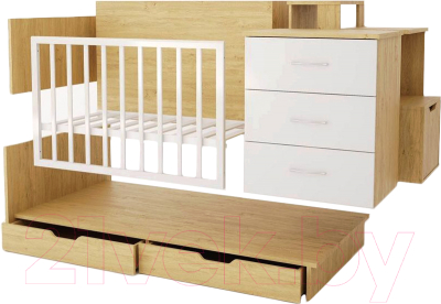 

Детская кровать-трансформер Polini Kids, Белый;дуб, Classic 180x90